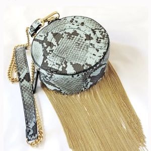 New! Zara Blue Faux Snakeskin Circle Bag w/ Fringe